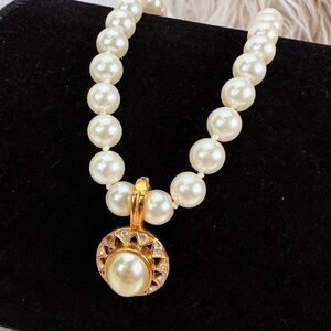 Roma Goldtone and Faux Pearl Pendant Necklace